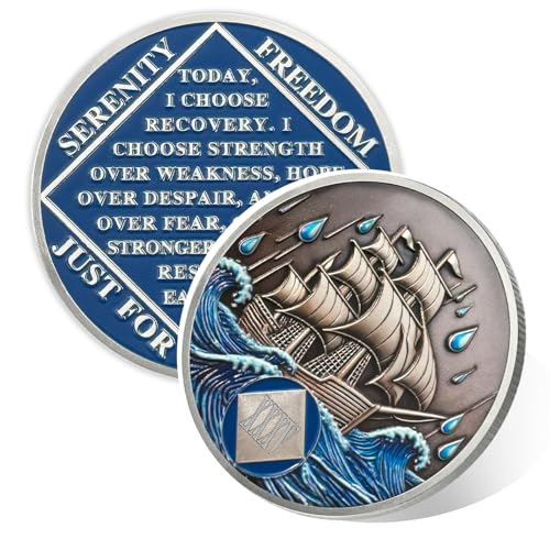 Image of Braving The Storm 35 Year Sober Coin, Nautical NA Coin, Addiction Recovery Thirty-Five Year Sober Chip, Celebrating Recovery Anniversary Token, Narcotics Anonymous Sobriety Gifts for Men Women