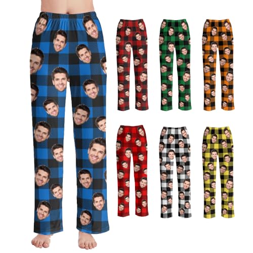 Personalized Pajamas for Women Men Christmas Buffalo Custom Pajama Pants with Photo Dog Cat Face PJ Gifts