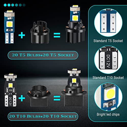 Image of BBTO 40 Set T5 T10 LED Bulbs Dash Lights with Twist Socket Instrument Dashboard Light LED Bulbs for Interior Car Lights Dashboard Instrument Panel Gauge Cluster Indicator Map Dome Light (Green)