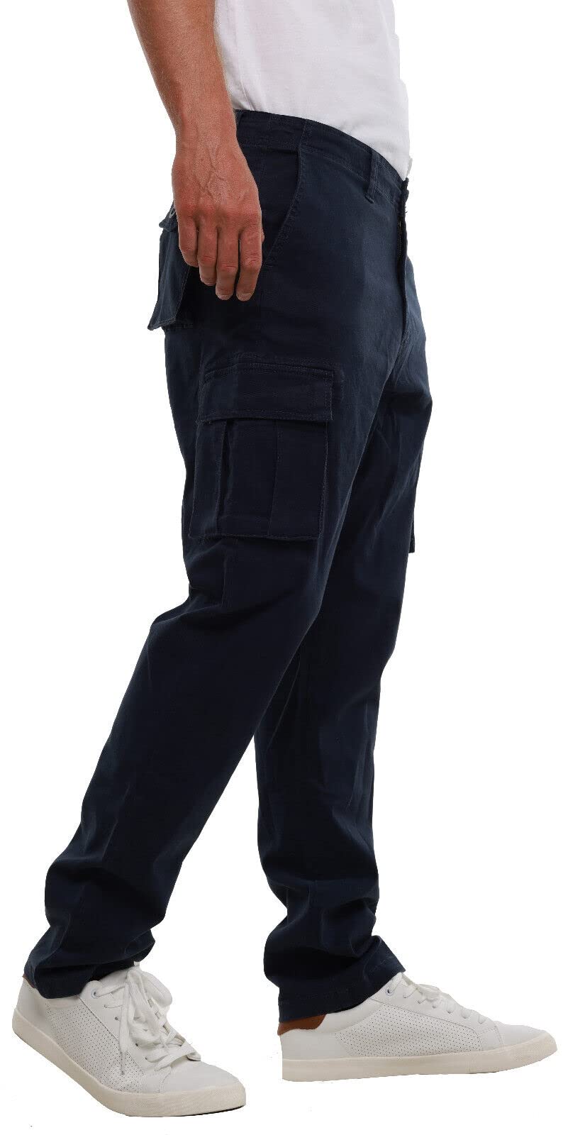 Mig - Mud Ice Gravel Men's Navy Stretch Cargo Chino Trousers - Cotton Elasticated Cargo Pants, Regular Slim Fit Work Casual Chinos (, 32W / 31L)