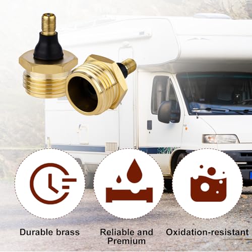 Image of 2pcs RV Brass Blow Out Plug for RV & Camper Winterization, Quick-Connect for Schrader Valve RV Water Line Air Blowout Fitting, Winterize Blow Out Adapter for Motorhome & Travel Trailer Antifreeze