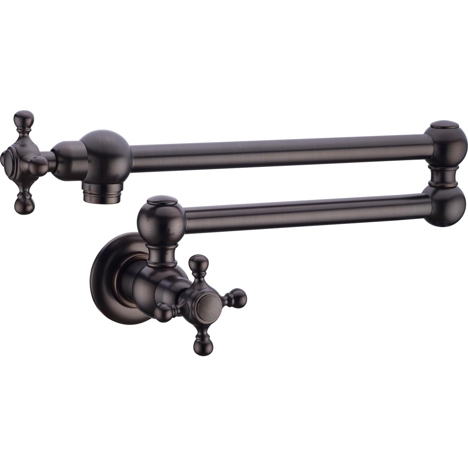 TRUSTMI Kitchen Pot Filler Faucet with Stretchable Double Joint Swing Arm, Brass Wall Mounted 2 Cross Handle Folding Sink Faucet, Oil Rubbed Bronze
