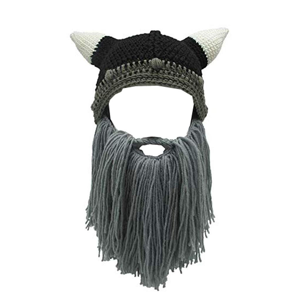 Yekeyi Unisex Infant Gray Baby Adult Beard Viking Knit Hat With Horns Barbarian Funny Beanie Cap Handmade (, S-For Children)