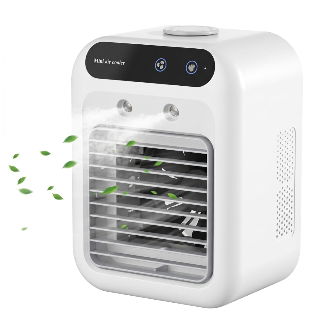Goutdori Rechargeable Portable Air Conditioner - Mini Air Cooler With Spray Humidification & 8h Timer, White Rechargeable Portable Conditioner, Mini Cooler, Personal, Condit