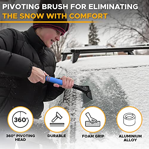 Image of EcoNour 27 inch Extendable Snow Brush and Ice Scraper for Car Windshield | 2-in-1 Telescoping 360 Snow Brush with Pivoting Head | Window Ice Scraper for Snow Removal | Winter Car Accessories