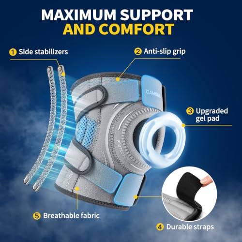 Image of CAMBIVO Knee Brace with Stabilizers, Gel Pad & Open Patella for Men & Women | Open Patella Stabilizer for Arthritis, Meniscus & ACL MCL Relief. Adjustable Compression for Running & Sports Recovery