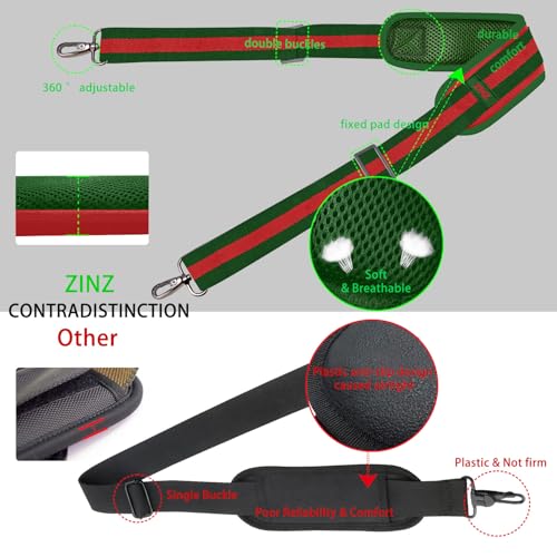 Image of ZINZ 79 inch Shoulder Strap, Extra-thick Fixed Cushion Pad and Dual Clasps Universal Replacement Strap with Metal Swivel Hooks for Laptop Bags, Luggage Bags, Camera, Crossbody(Stripes-GrWGr)