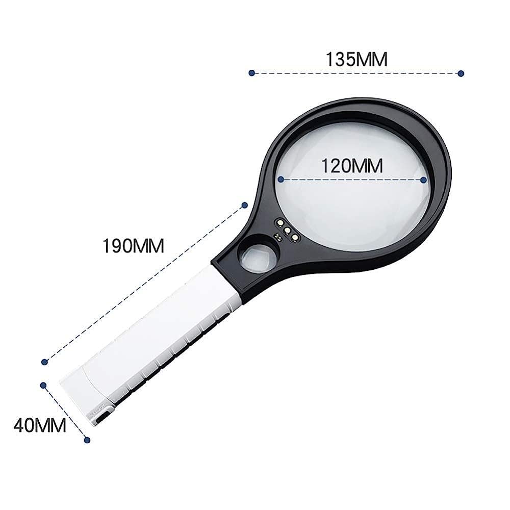 Lupa de Mano con luz 4X 10X, 12 LED, Ideal para Personas Mayores, para Leer, inspeccionar Joyas, Color Negro