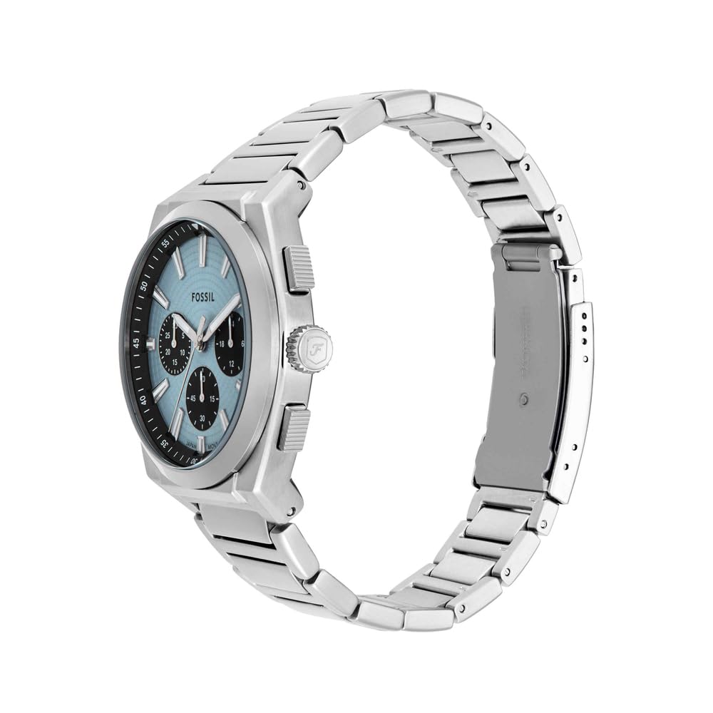 Fossil Everett FS6105 - Reloj de Pulsera analógico de Acero Inoxidable para Hombre, 44 mm de diámetro, Color Plateado, Plateado, Pulsera