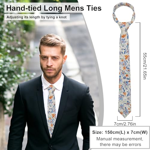 Image of Luckyvestir Mens Ties, Sage /Dusty Blue /Pink Floral Ties for Men, 2.76 inch Cotton Flower Necktie for Wedding /Groomsmen /Party