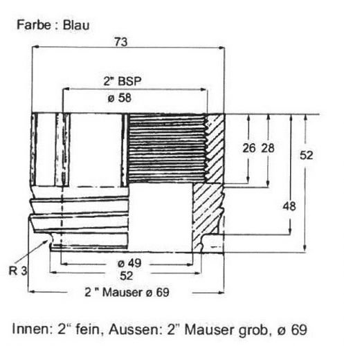 Adapter für Adblue Handpumpe f. 200l Plastikfässer, 2"BSP fein x Mauser Grobgewinde
