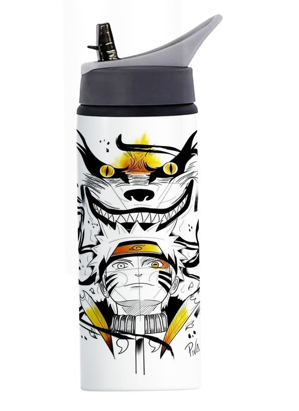 Anime Itachi Printed Aluminum Water Bottle 600ml – Ultimate Shinobi Gear(Grey Nozzle Sipper_43)