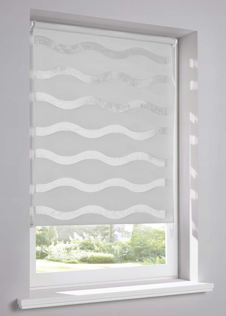 Tropik Home Light Grey Wave 3D Dual Zebra Window Roller Blinds, 16 Width Sizes, 150Cm Drop, 119Cm Wide (46.8")