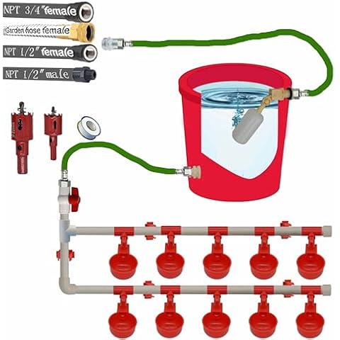 Complete Set Pipeline Automatic Chicken Waterer System,1/2" PVC Pipe Accessories DIY Kit with 2 Hose,Chicken Water Cup,Chicken Waters,Poultry Waterer,Chicken Water Feeder for Quail Chicken Duck Goose Cover