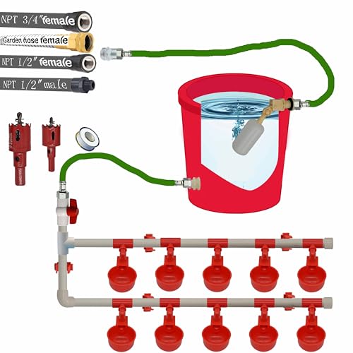 Complete Set Pipeline Automatic Chicken Waterer System 1/2 PVC Pipe Accessories DIY Kit with 2 Hose chicken water cup chicken waters poultry waterer Duck water feeder for Quail Chicken Duck Goose
