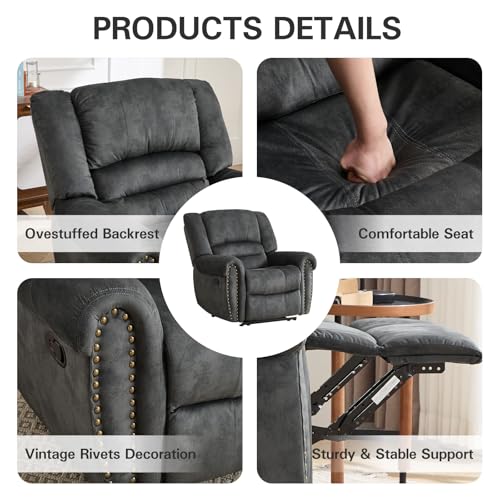 Image of CANMOV Manual Recliner Chair Set of 2, Classic and Traditional Fabric Recliner Chair with Comfortable Arms and Back Single Sofa for Living Room, Grey