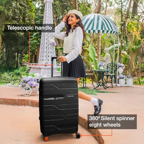 Image of Nasher Miles Paris Hard-Sided Polypropylene Double Spinner Check-in Luggage 24 inch | 65cm | 8 Wheels Medium Trolley Bag for Travel | Suitcase (Black)