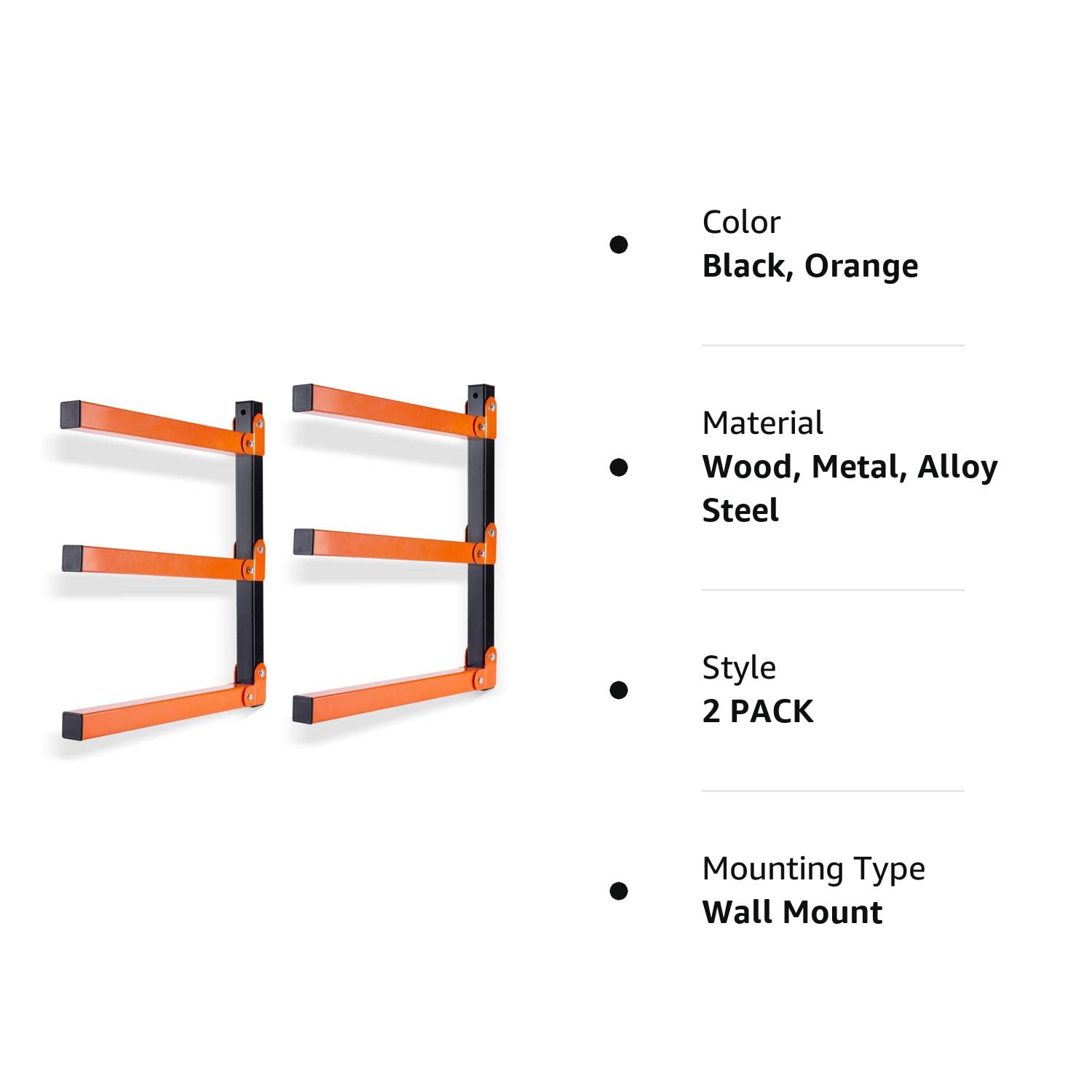 Ultrawall Wall Mount Wood Organizer and Lumber Storage Metal Rack with 3-Level - Indoor & Outdoor Use, 2 Pack