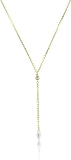 Kyerlyn Dainty Y Shape Necklace with Crystal Waterdrop 14K Gold Plated Clear Crystal Pendant Lariat Necklace Cute Adjustable Necklace Delicate Simple Fashion Jewelry Gift for Women