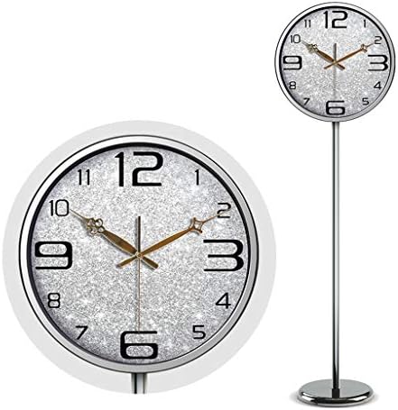 WEEDAY Home Floor Clocks Living Room/Creative Mute Clock/Floor Clock/Standing Clock/Matte Gold Sand Flash dial Quartz Clock Decoration (Color : Silver, Size : 35CM Diameter)