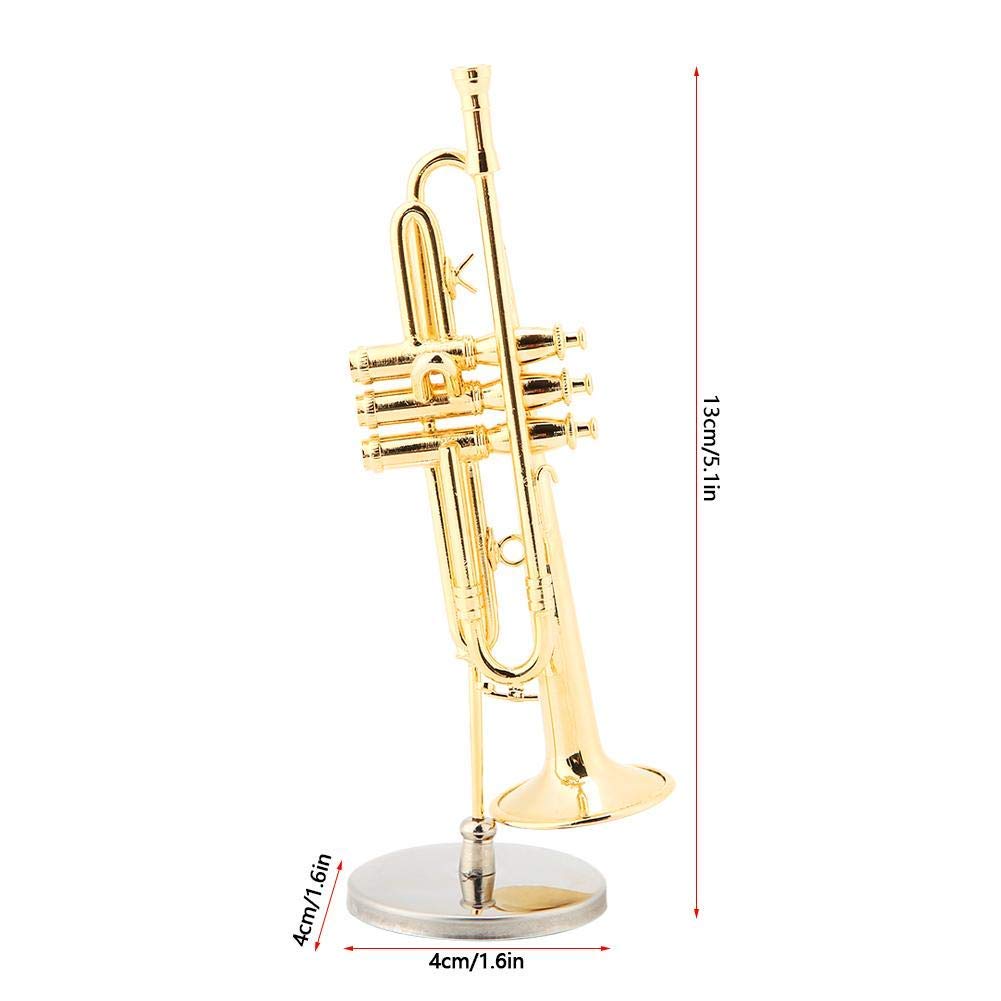 Replica de saxofón Trompeta Miniatura Modelo de Instrumento Musical Chapado en Oro con Estuche y Soporte
