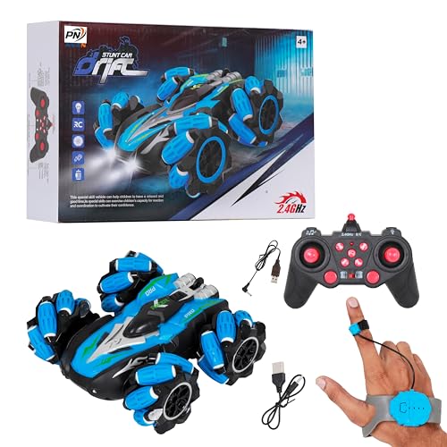 Image of PN AVAN RC Stunt Drift Car, 2.4G RC Car Independent Signal Cool Fun 360 Degree Rotation for Outdoor, High Speed 360 Degree Rotation Rechargeable Transverse Tire (Blue)