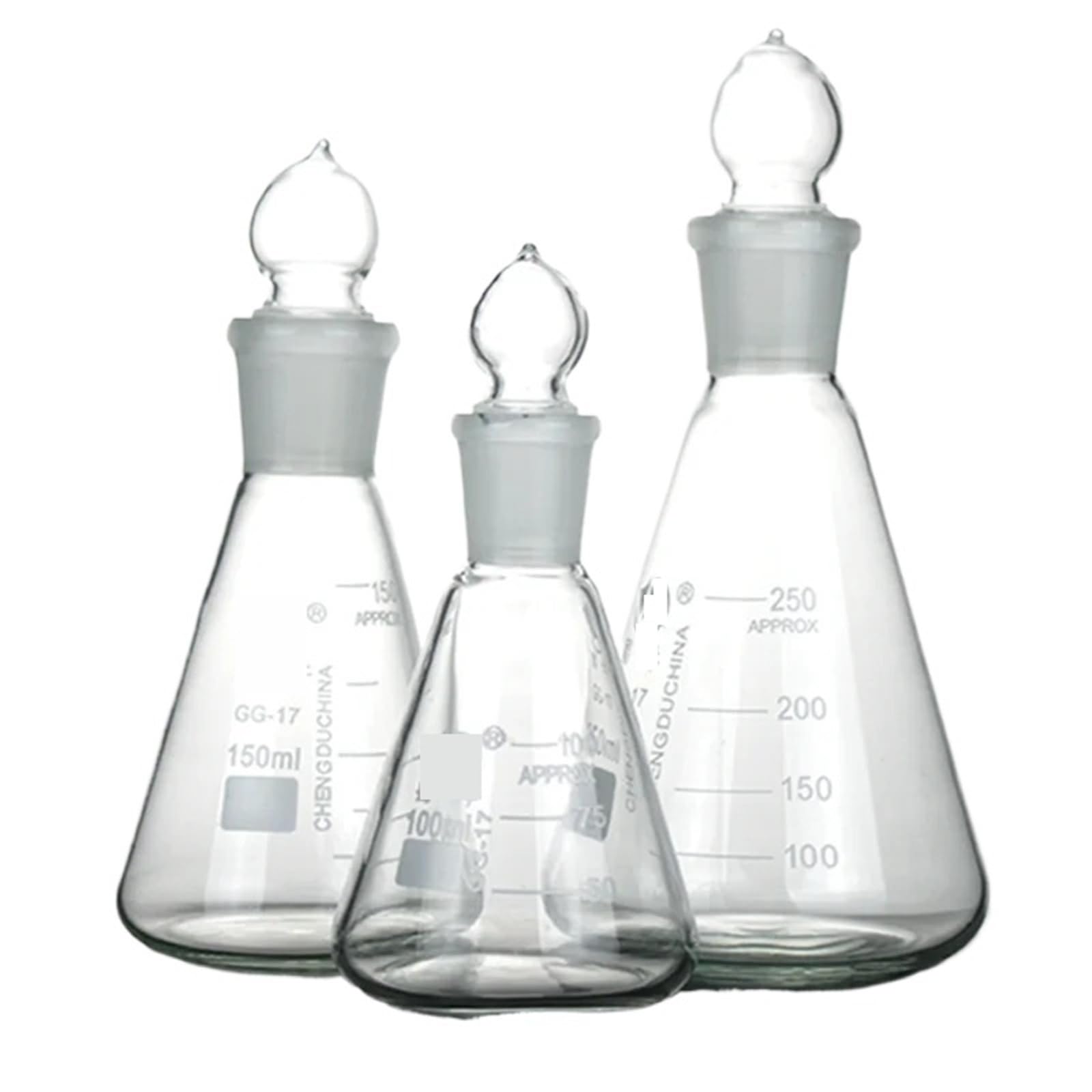 Matraz Erlenmeyer Graduado de Borosilicato, 1 matraz Erlenmeyer cónico de Vidrio de borosilicato de Laboratorio de 50 ml a 1000 ml con tapón Esmerilado.(250ml N0.24)
