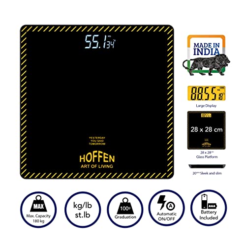 Image of Hoffen (Made in India) Digital Electronic LCD Personal Weight Machine for Body Weight Fitness Weighing Scale with Two Years on Call Warranty (Orange)