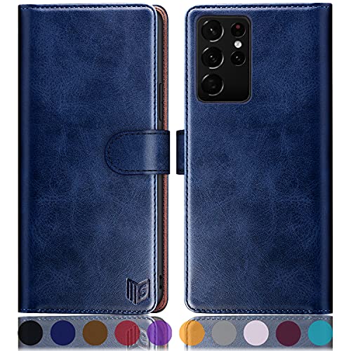 Étui portefeuille Samsung S21 Ultra SUANPOT bleu avec fentes pour cartes