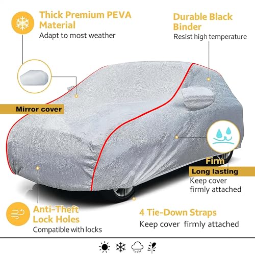Image of Sulfar 100% Waterproof Car Body Cover Compatible with Mirror for Volvo V90 (Triple Stitched, Full Bottom Elastic, Magic Silver with Red Piping)