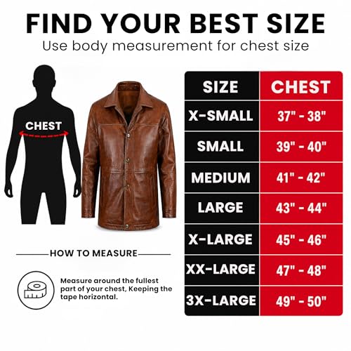 Image of Decrum Car Coat Style Mens Leather Jacket - Real Lambskin Long Leather Jackets for Men