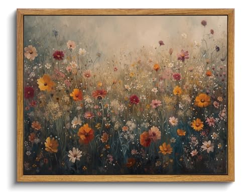 Image of KISSFOX Vintage Framed Wall Art Decor Rustic Wildflower Field Pictures Wall Decor Colorful Daisy Flower Paintings Botanical Canvas Art Prints Modern Farmhouse Artwork For Bedroom Kitchen Living Room