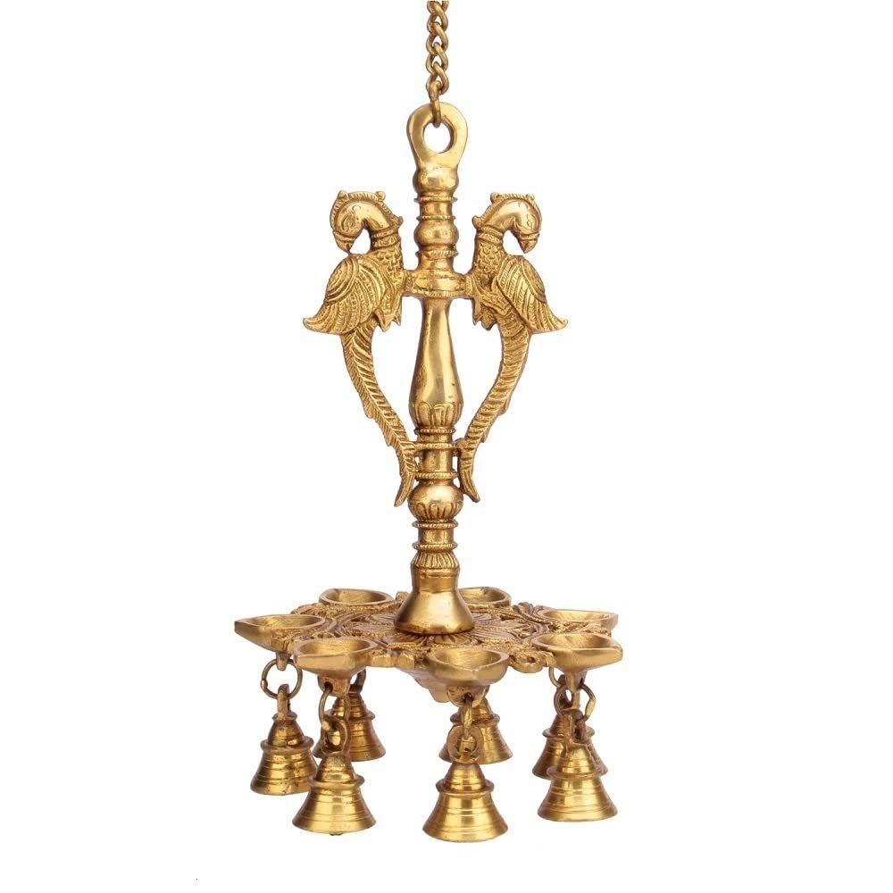Kartique Peacock Wall Hanging Brass Diya With Bells Home Decor Chain Diya