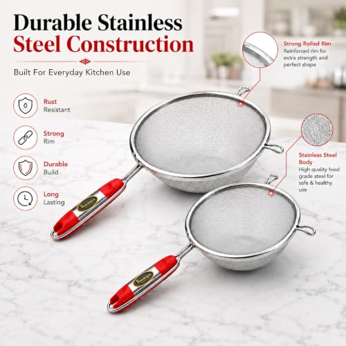 Image of Kanshita's Rasoiware Strainer Combo Set 11cm & 16cm - Stainless Steel Juice & Soup Strainers, Fine Mesh Sieve for Smooth Filtering, Kitchen Strainer Set for Home Use