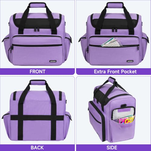 Image of Craft Bag for Scrapbook Supplies, Large Scrapbook Tote with 15.6'' Laptop Sleeve, Art Supply Storage Bag with Multiple Pockets for Scrapbooking Tools, Purple