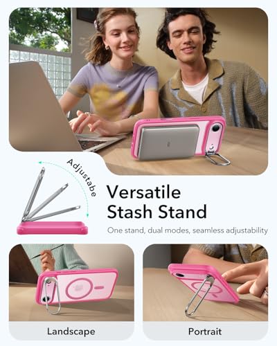Image of ESR Classic Hybrid Case with Stash Stand (HaloLock), Compatible with iPhone 15 Pro, Frosted Pink