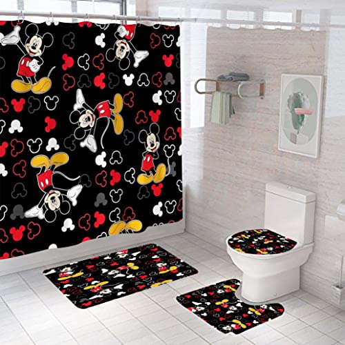Bouwdar Non-Slip Shower Curtain Set with 4 Pieces: Includes Shower Curtain Rugs Toilet Lid Cover and Bath Mat. Waterproof Polyester Fabric Bathroom Curtain with 12 Hooks. 72 x 72 inches