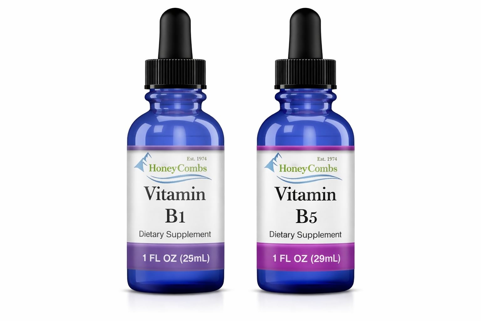 HoneyCombs Vitaminas B1 e B5 líquidas (tiamina + ácido pantotênico), 2 frascos de 30 mL