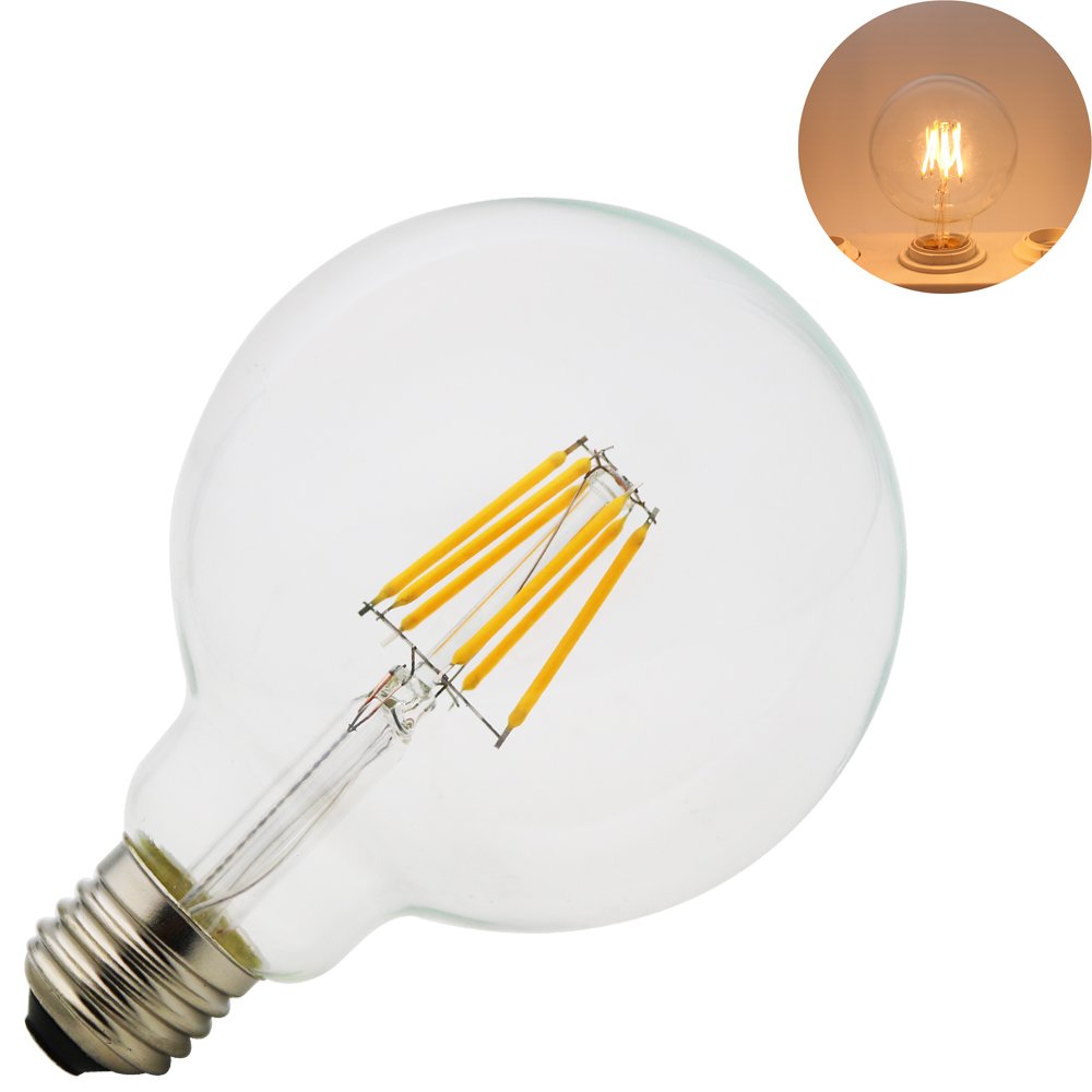 E27 G95 LED Edison Bombillas, bombillas de bajo consumo, respetuoso con el medio ambiente 6W AC220 V, ultra delgado cristal, cristal transparente con alta transmisión,12 pieza