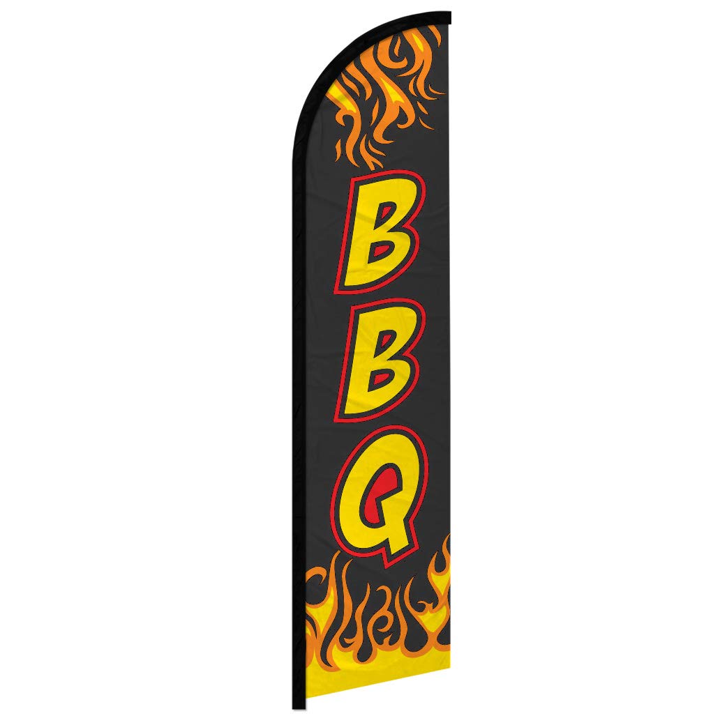 Infinity Republic - BBQ (Black) Windless Full Sleeve Banner Swooper Flag - Perfect for Restaurants, BBQs, Festivals, Stores, etc!