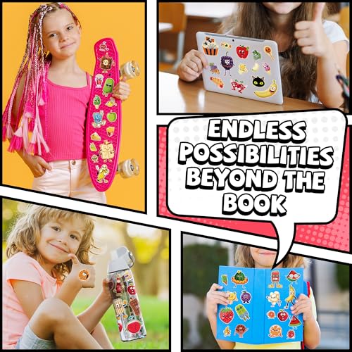 HORIECHALY Sticker Books for Toddlers 2-4 Years, Scratch and Sniff Kid Sticker Book with 12 Scenes & 400+ Scented Food Stickers, Portable Handle for Travel/Airplane, Smelly Craft Gift for Boy and Girl
