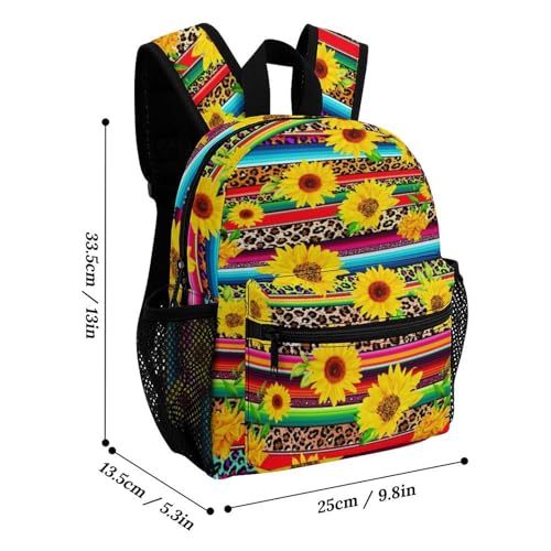 Sunflower Leopard Colorful Mexican Serape 13 Inch Backpack Lightweight Double Shoulder Bag with Zippers Unisex Daypack2