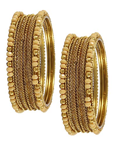 Image of NMII Metal with Zircon Gemstone, Pearls and Beads Studded Glossy Finished Bangle Set For Women and Girls