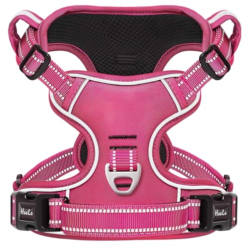 HEELE Arnés para Perros medianos sin tirones con Mango Acolchado Suave Reflectante para Entrenamiento al Aire Libre, Rosa Adorno a Juego, XL