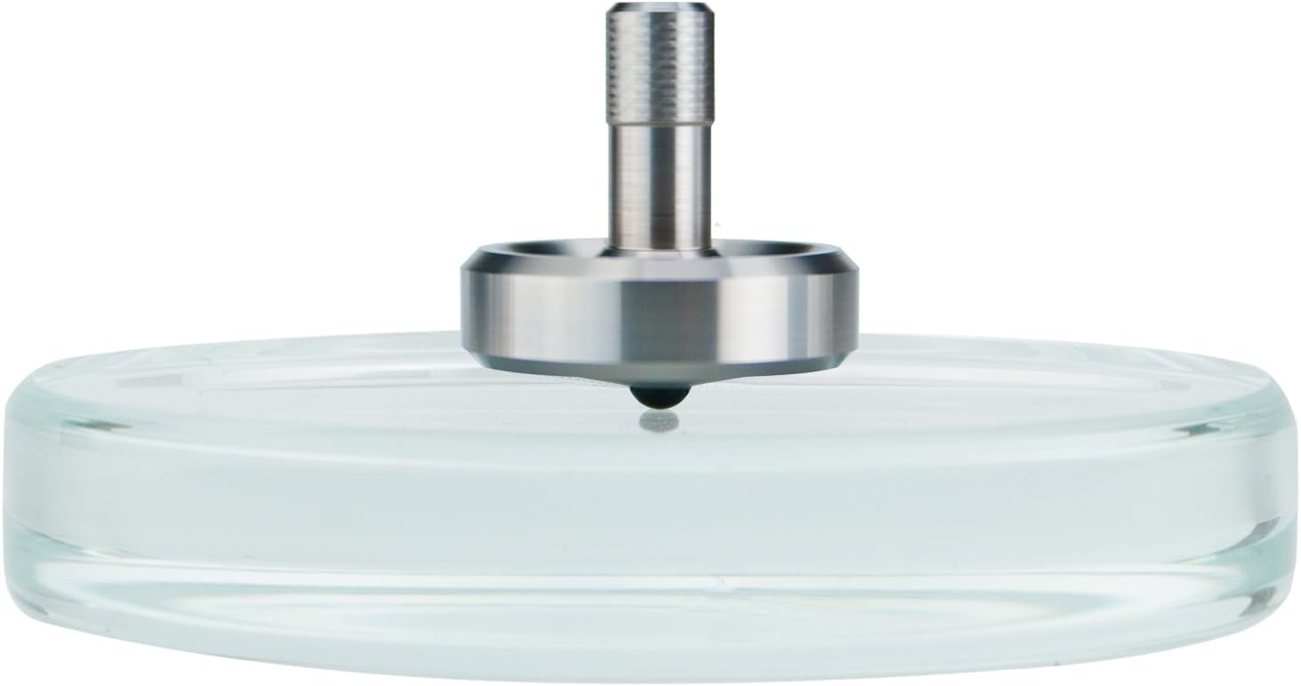 DjuiinoStar Spinning Top: Long Lasting (5-8 Minutes), with Glass Base (Diameter: 3.15"; Focal Length: -30cm; Edge Polished) and Carry Case, CNC Machined, Time Killer, EDC Desk Toy, Fancy Gift DST-819B