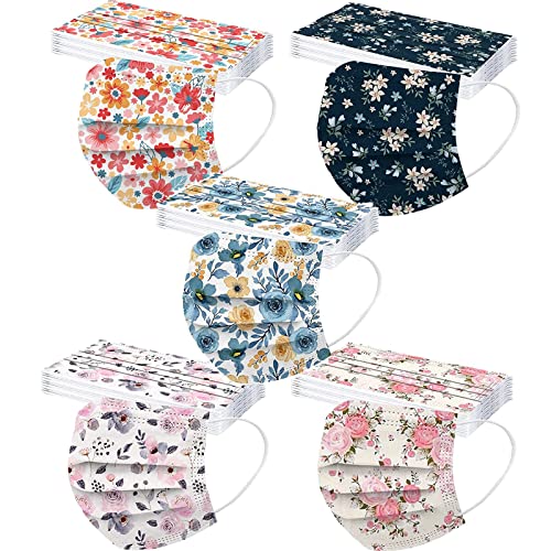 50Pcs Adults Flower Disposable Face_Mask,3 Ply Breathable Protection With Floral Designs Paper Masks Spring Summer Disposable_Mask #TOP23