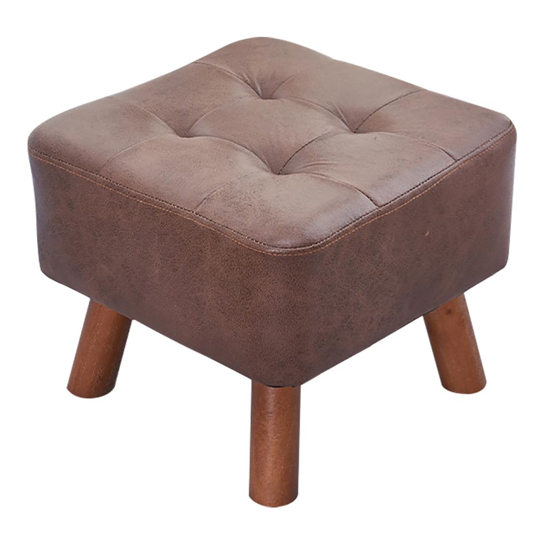 Repose-Pieds en Tissu Technique Marron | Ottoman Carré 40x34 cm avec Pieds en Bois