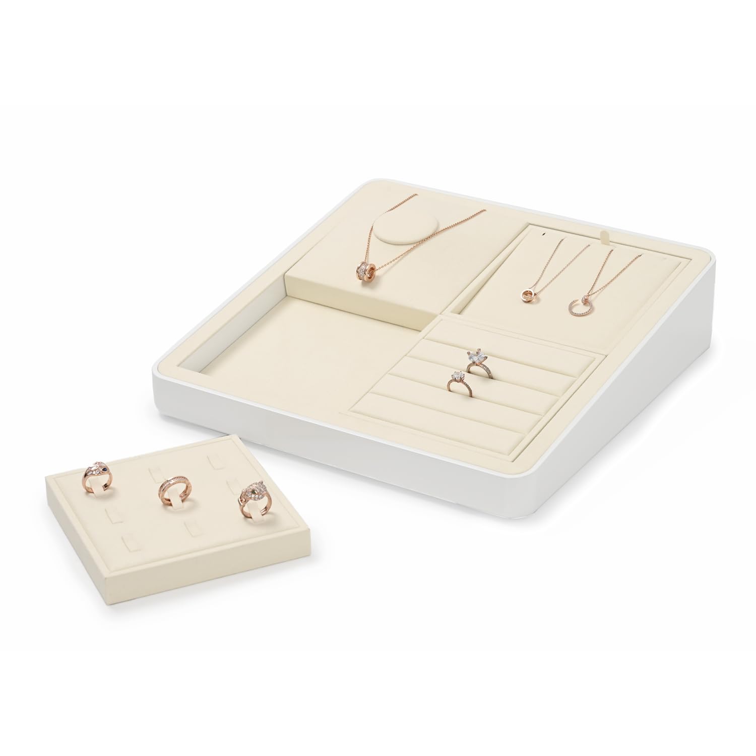 Oirlv Plateau à bijoux en microfibre pour collier, bracelet, bague - Assiette vide (beige)