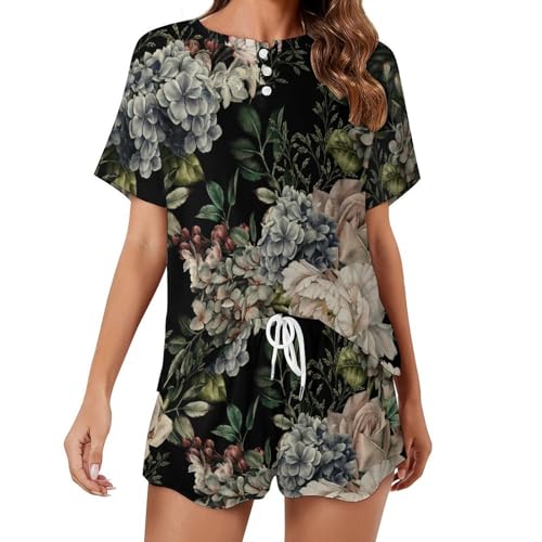 Pyjama de nuit femme fleurs rétro contre la chaleur de l'été ensemble fluide
