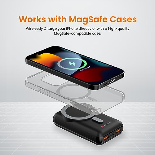Image of Portronics Wirecell 10 10000mAh 15W Magnetic Wireless Power Bank with 22.5 Wired Output Compatible with iPhone 12 & Above, Samsung Galaxy Z Fold 2, S20 FE, S6 Edge & Other QI enables Devices(Black)